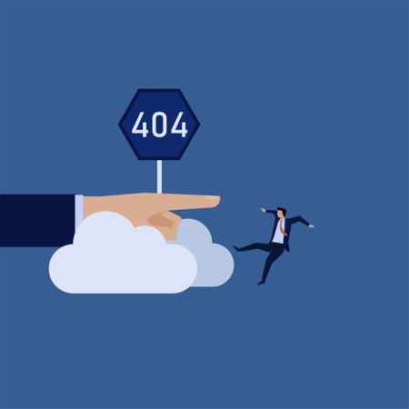 Business flat vector concept businessman dropped from cloud with sign 404 metaphor of connection...