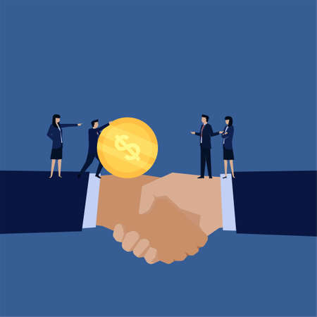 Business flat vector concept handshake and manager send money to other metaphor of profit sharing.のイラスト素材