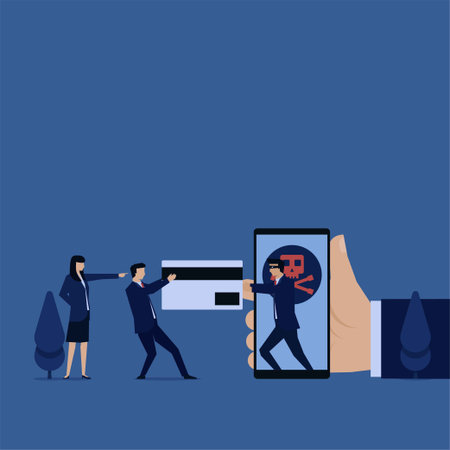 Business hacker snatch credit card from phone metaphor of hacking.