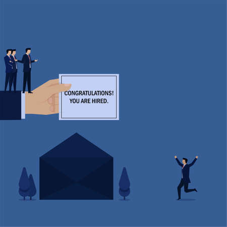 Business flat vector concept hand hold letter from email and man happy for hired.のイラスト素材