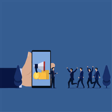Business flat vector concept manager waiting for friends to join metaphor of referral.のイラスト素材
