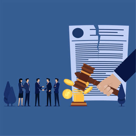 Business team handshake for canceled verdict with money metaphor of corruption.のイラスト素材