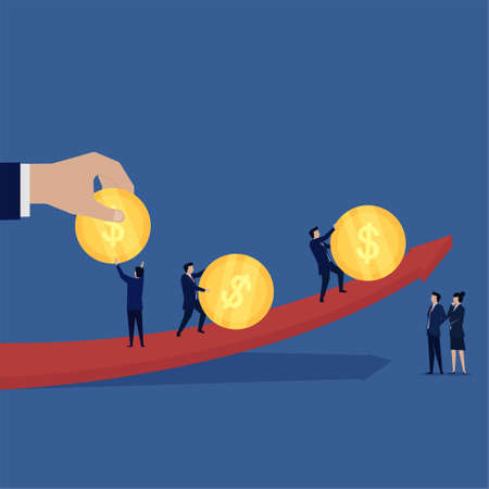 Business team bring coin up follow arrow metaphor of profit business.のイラスト素材