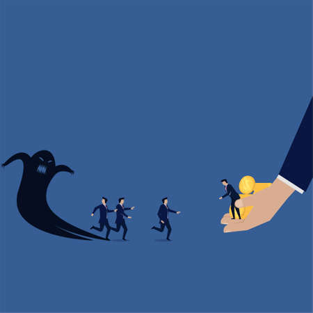 Business team run fear of shadow to businessman help get money.のイラスト素材
