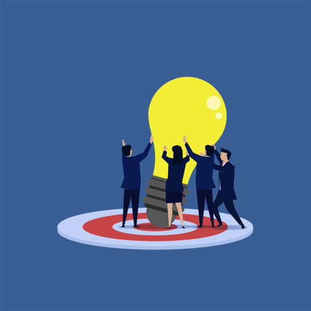 Team of businessman and woman try to enforce the idea together on the targeted floor. Business Landing Page Template.のイラスト素材