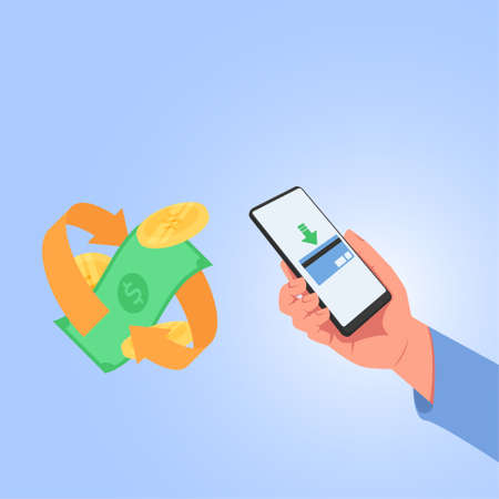 Hand hold phone, transfer money from wallet.のイラスト素材