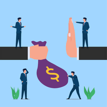 Man refuse bribe while his employee receive it metaphor of bribe and corruption. Business flat vector concept illustration.のイラスト素材