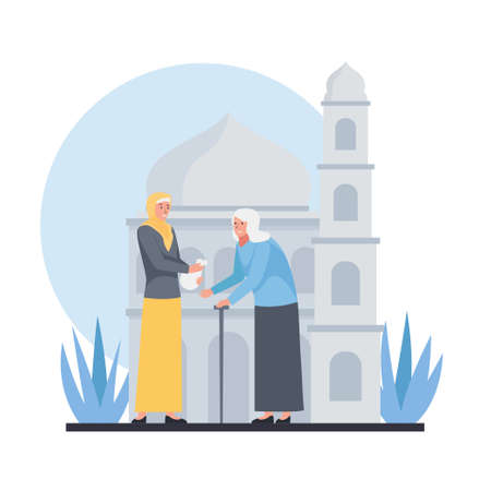 Muslim man stand next to alms box on mosque.のイラスト素材