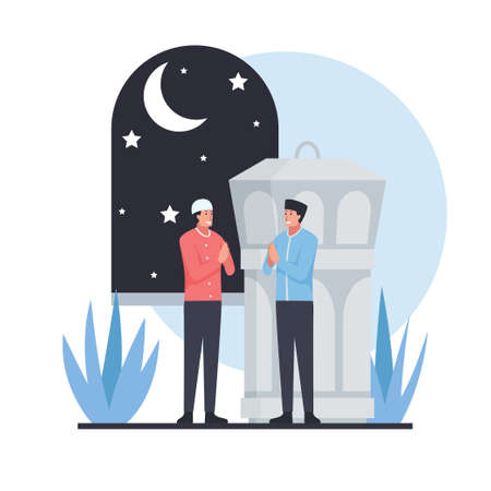 Muslim man stand next to alms box on mosque.のイラスト素材