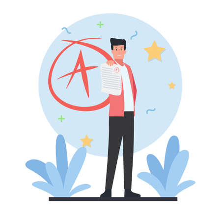 Man lift up paper test with Aのイラスト素材