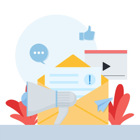 Megaphone, video and letter metaphor of public relationのイラスト素材