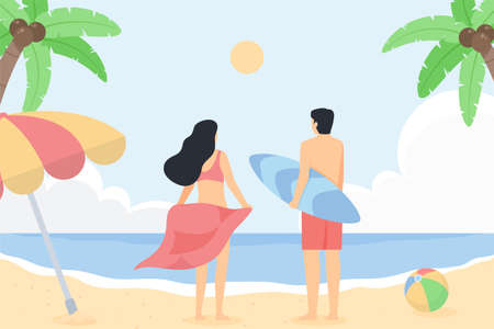 Woman stand on the beachのイラスト素材