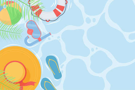 Summer background with beach view from behind floral leavesのイラスト素材