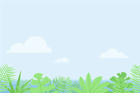 Summer background with beach view from behind floral leavesのイラスト素材