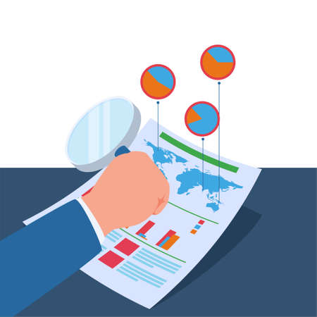 Hand hold flashlight to a paper with opportunities word inside.のイラスト素材