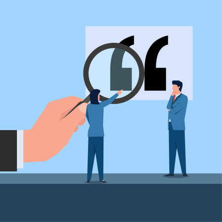 Businessman and woman discuss about quotes. Business flat vector concept illustration.のイラスト素材