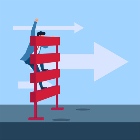 Business man climb the barrier. Metaphor of business barrier. Business flat vector concept...