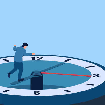 People are careful climbing clockwise, metaphors from time management. Simple flat conceptual illustration.のイラスト素材