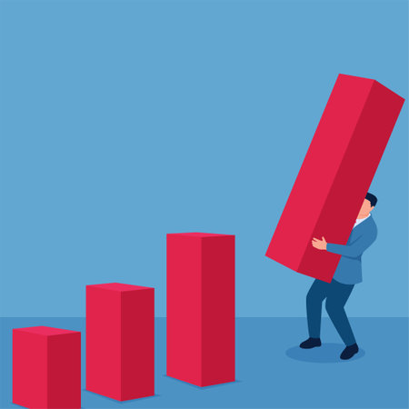Man lifts large charts and arranges them, illustration for hard work.