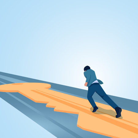 A man running on a bridge made of keys. Illustration for business keys, business systems and strategies, opportunities and motivation.のイラスト素材