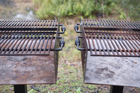American BBQ area in park. Public Barbecue place. two spots close up.の写真素材