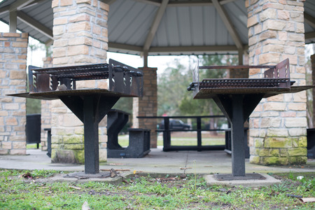 American BBQ area in park. Public Barbecue place. two spots.の写真素材