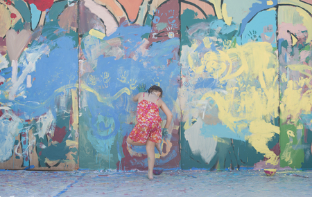 Little girl designed the wallのeditorial素材