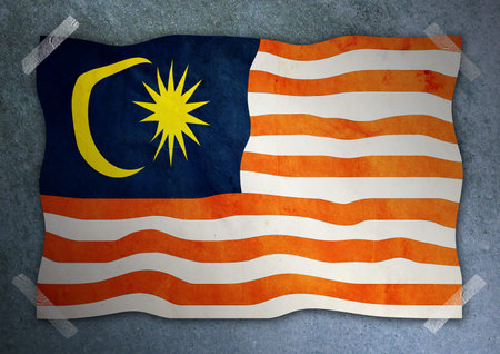 Malaysia flag on cement wall の写真素材