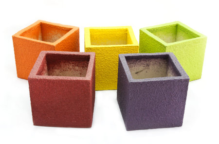 colorful square designer pot on white background 
