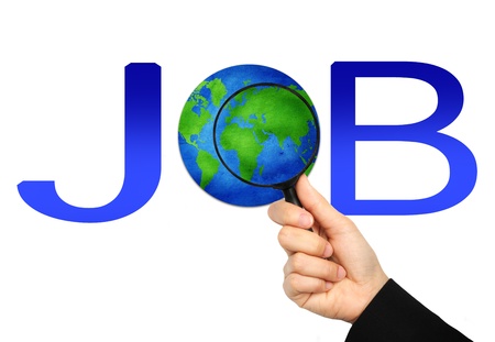 jobs word under a magnifying glassの写真素材