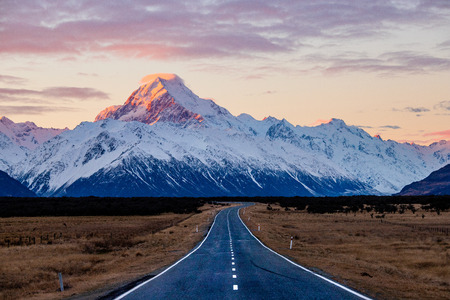 State highway 80, the road to Mount Cook at sunsetの素材 [FY310123443152]