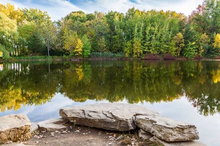 Fall landscape in park of Montrealの写真素材