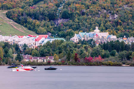 The resort on the lake with mountainsの写真素材
