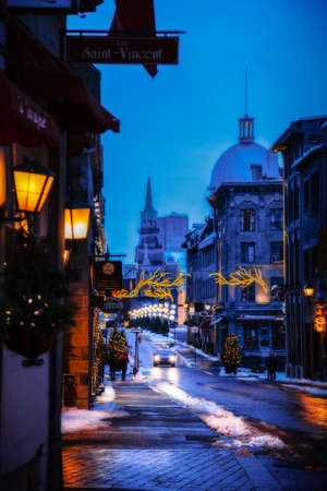 Street in Montreal Quebec Canada in winterの写真素材