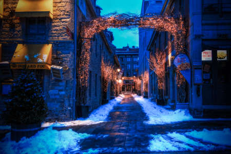 Street in Montreal Quebec Canada in winterの写真素材