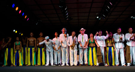 PERUGIA, ITALY - JULY 12, 2010 - Projecto Axé (music, dance and capoeira) from Brazil on stage at...