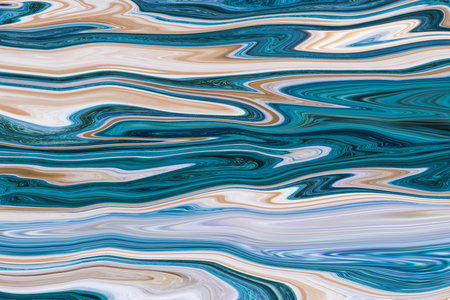 Dynamic abstract waves with blue, teal and yellow streaks creating modern fluid motion background...