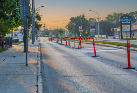 Winnipeg ,Canada Aug 2 2025, Road construction with barriers and cone