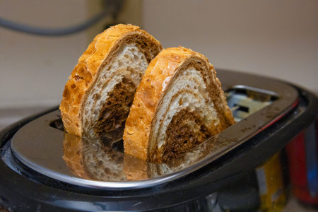 Artisan Bread Slices in Toaster