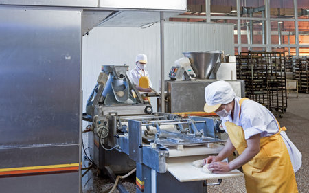 Workers in the food production factory