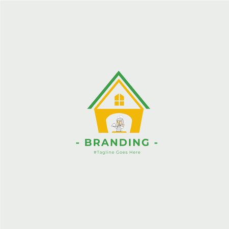 Graphic illustrations with the concept of home and cuisine inspired by women cooking at home and can be used for food and beverage-themed logos.のイラスト素材