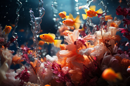 Colorful goldfish in the aquarium. Underwater world. Underwater world.の素材