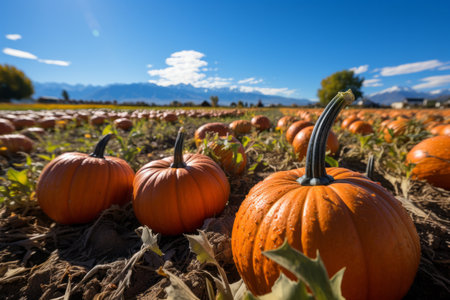 Halloween pumpkins on a pumpkin patch in northern California, USA.の素材