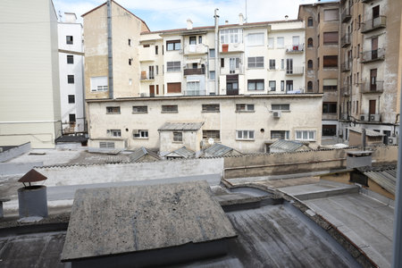 View of the roofs of the old houses in Pamplona, Spain.の写真素材