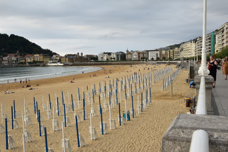 View of La Concha beach in San Sebastian, Spainの写真素材