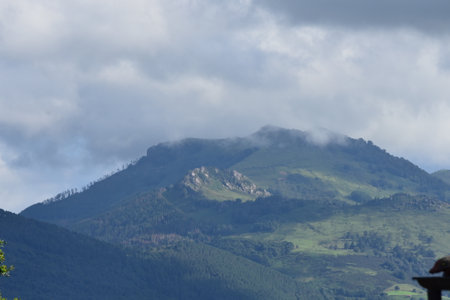 view of the mountain on a morning with many cloudsの写真素材