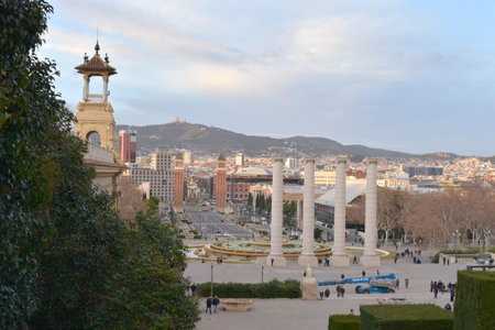 View of Plaza de Espana in Barcelona, Spainの写真素材