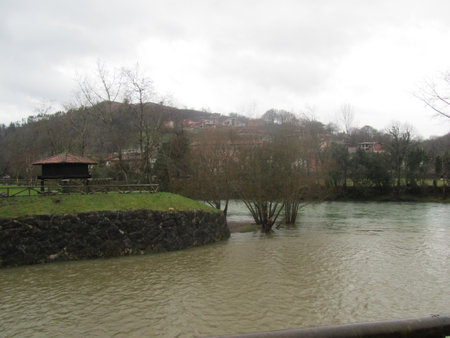 River in the mountains on a rainy dayの写真素材