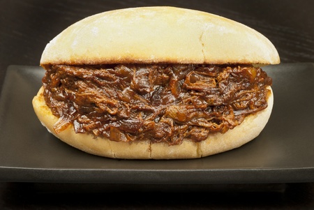 Close-up of a pulled pork sandwich.の写真素材
