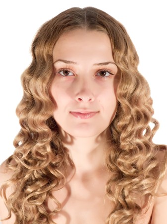 Portrait of blond long-haired girl. Isolated on whiteの写真素材